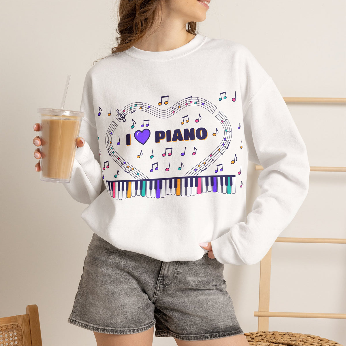Music-themed Unisex Heavy Blend Crewneck Sweatshirt: 'I love piano' - violet