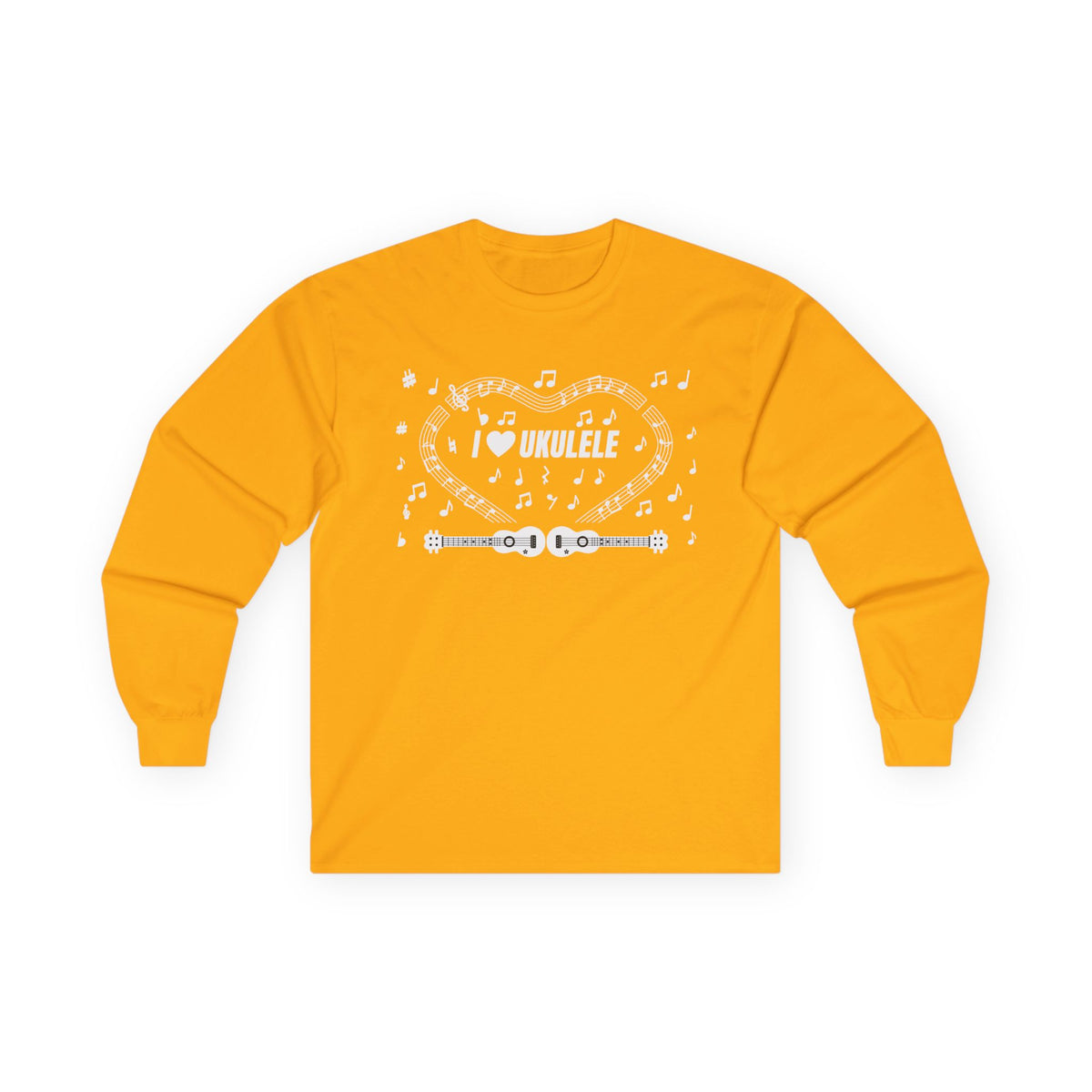 Music-themed Unisex Ultra Cotton Long Sleeve Tee: 'I love ukulele' - black & white
