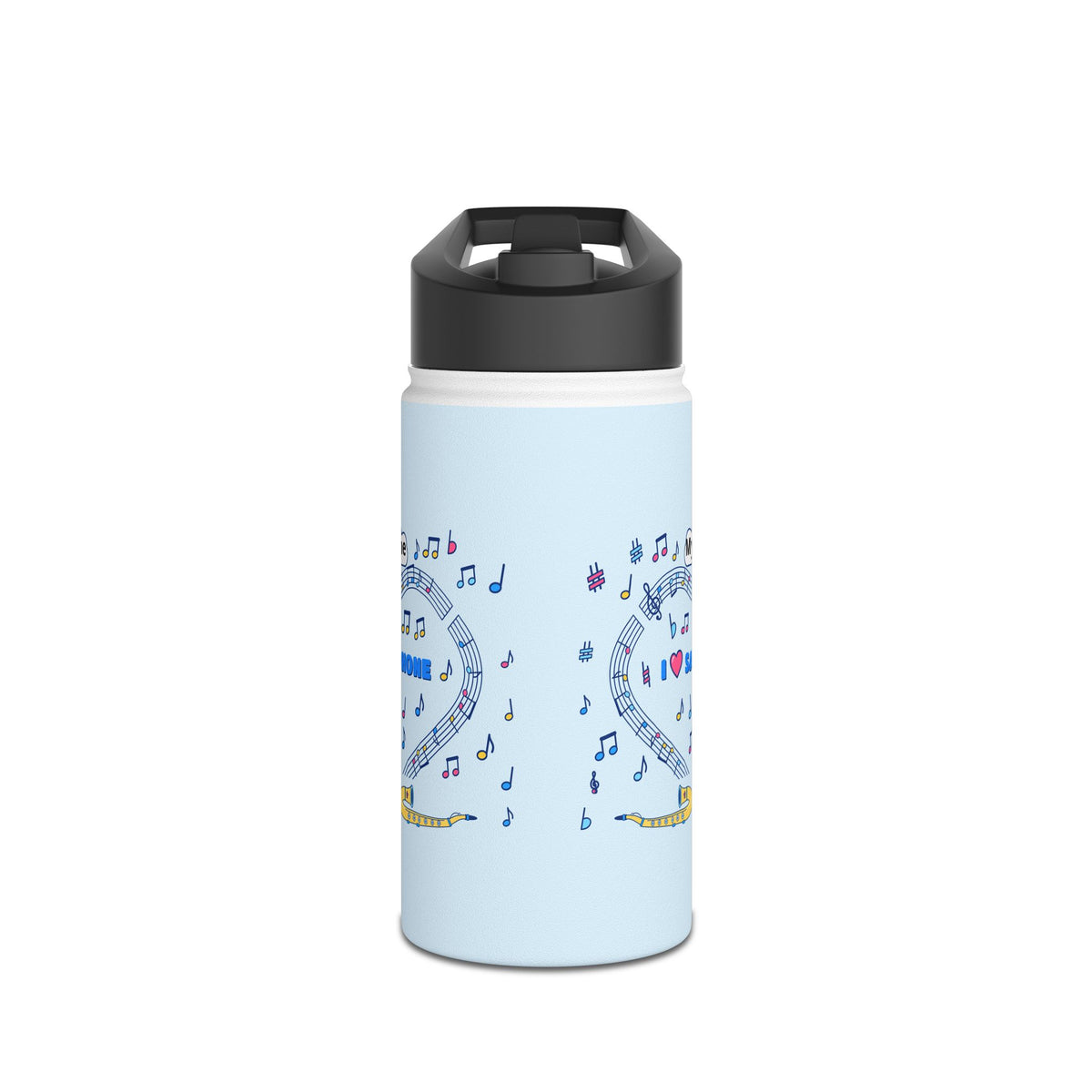 Music-themed Stainless Steel Water Bottle, Standard Lid: 'I love saxophone' - blue