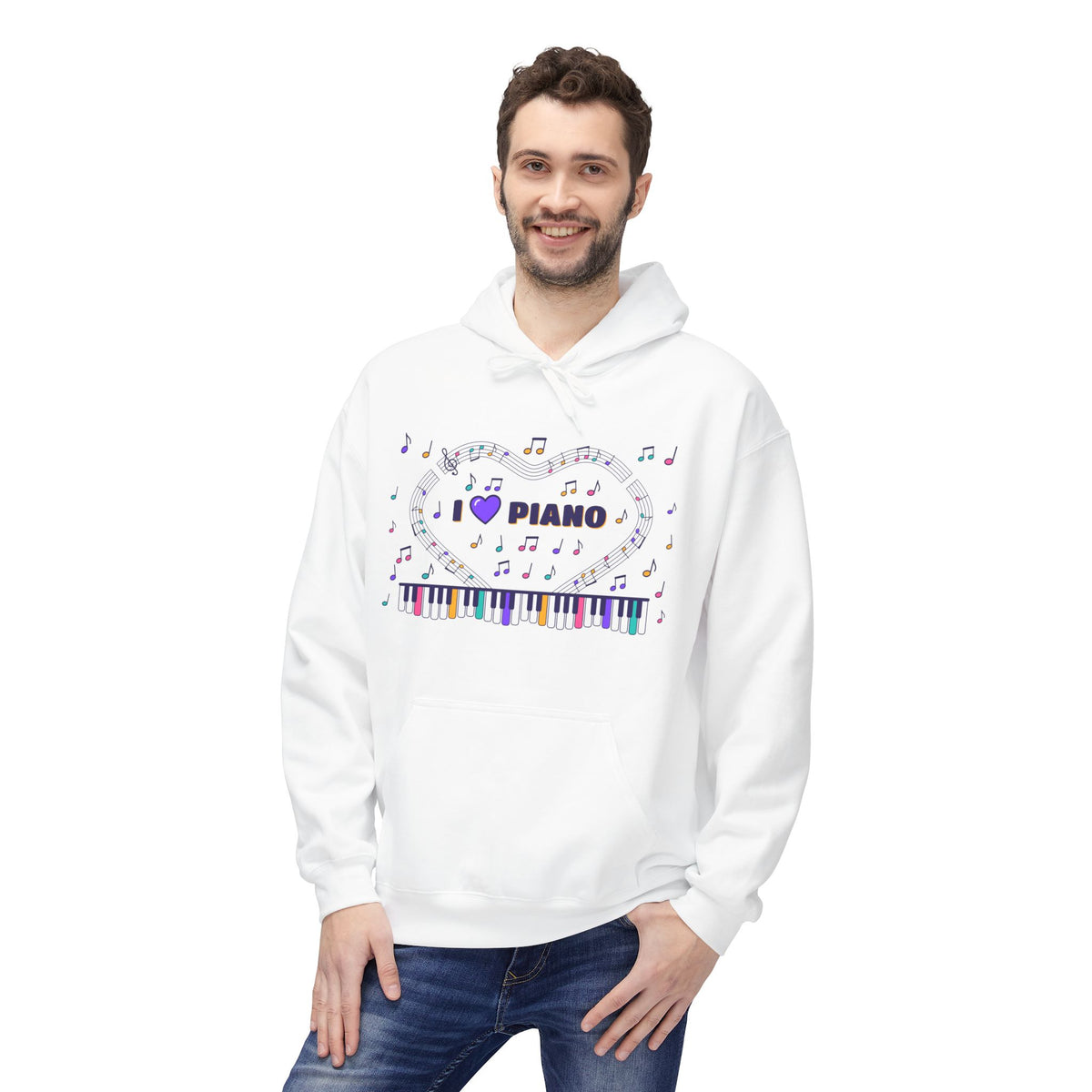 Music-themed Unisex Midweight Softstyle Fleece Hoodie: 'I love piano' - violet