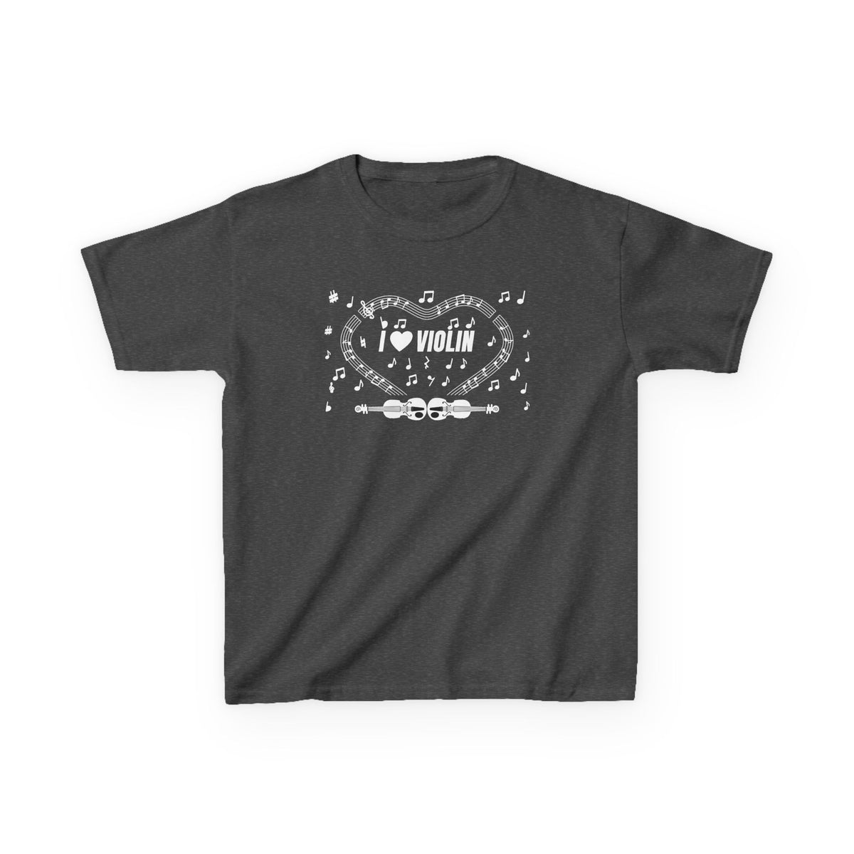 Music-themed Kids Heavy Cotton Tee: 'I love violin' - black & white