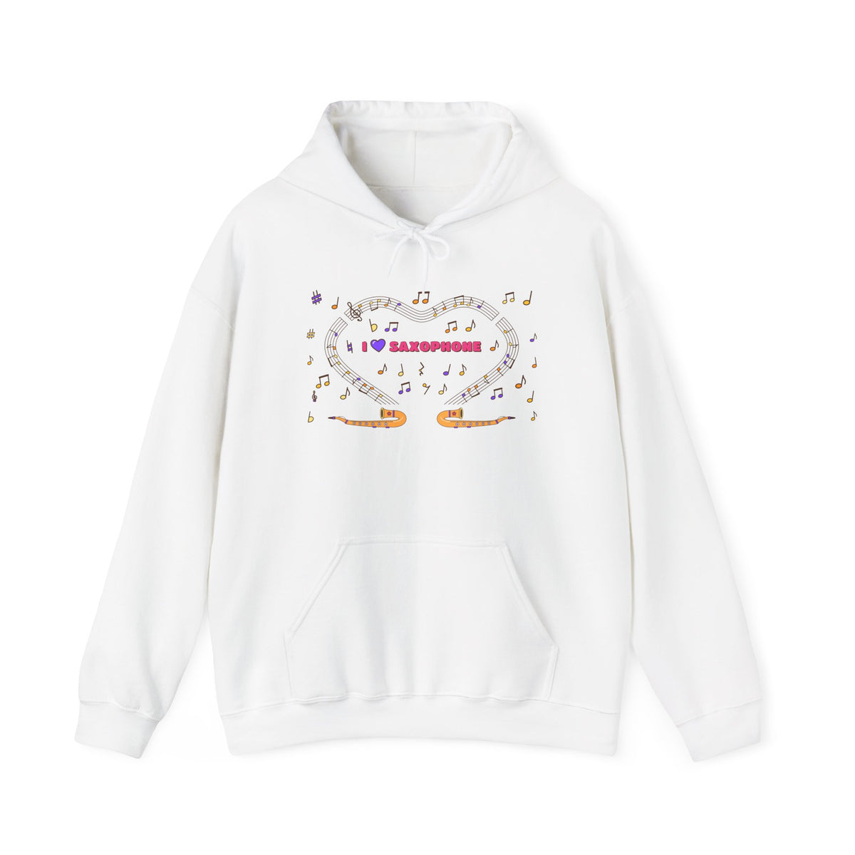 Music-themed Unisex Heavy Blend Hooded Sweatshirt: 'I love saxophone' - pink