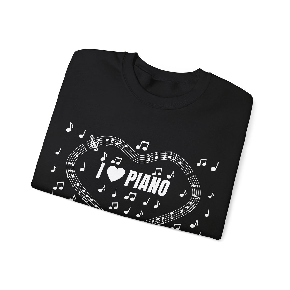 Music-themed Unisex Heavy Blend Crewneck Sweatshirt: 'I love piano' - black & white