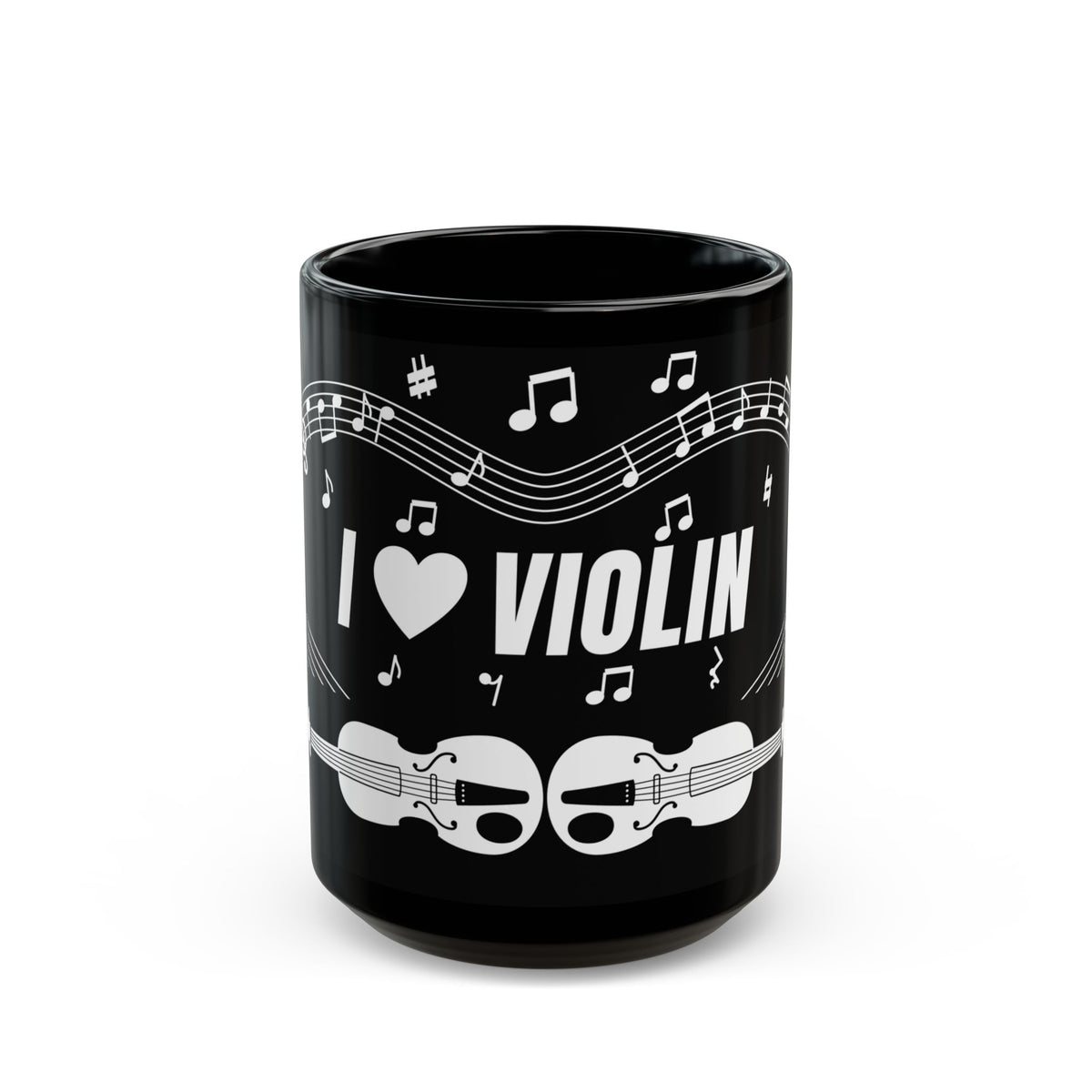 Music-themed Black Mug (11oz, 15oz): 'I love violin' - black & white