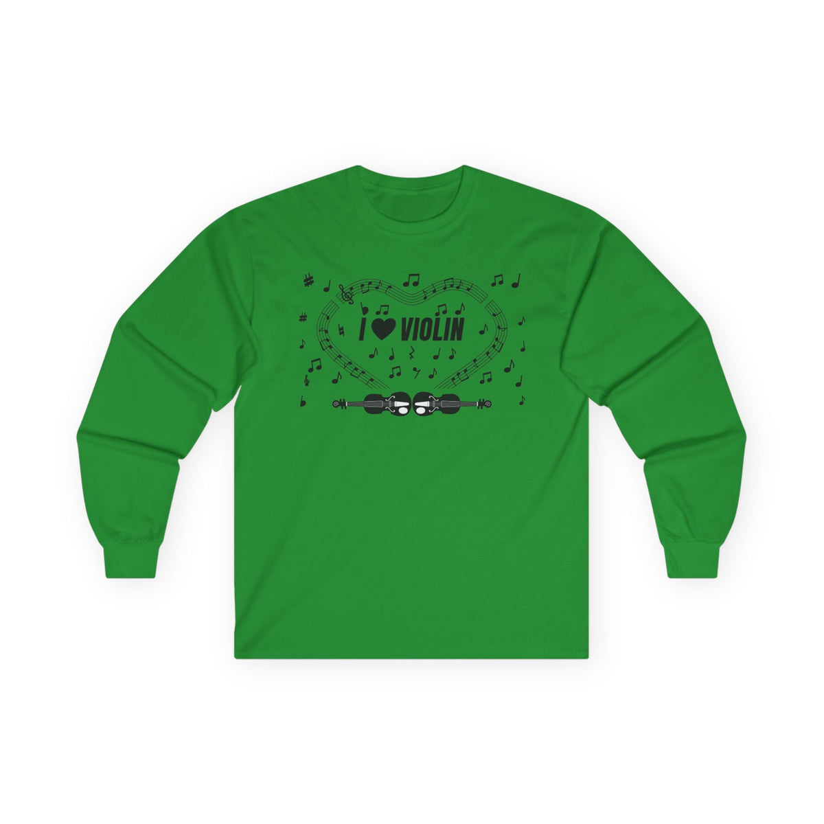 Music-themed Unisex Ultra Cotton Long Sleeve Tee: 'I love violin' - black on white