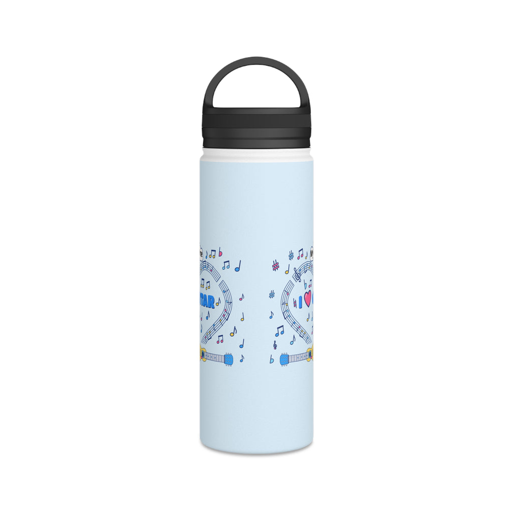 Music-themed Stainless Steel Water Bottle, Handle Lid: 'I love guitar' - blue