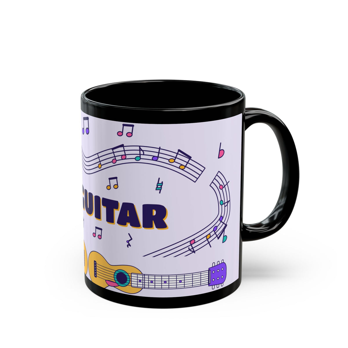 Music-themed Black Mug (11oz, 15oz): 'I love guitar' - violet