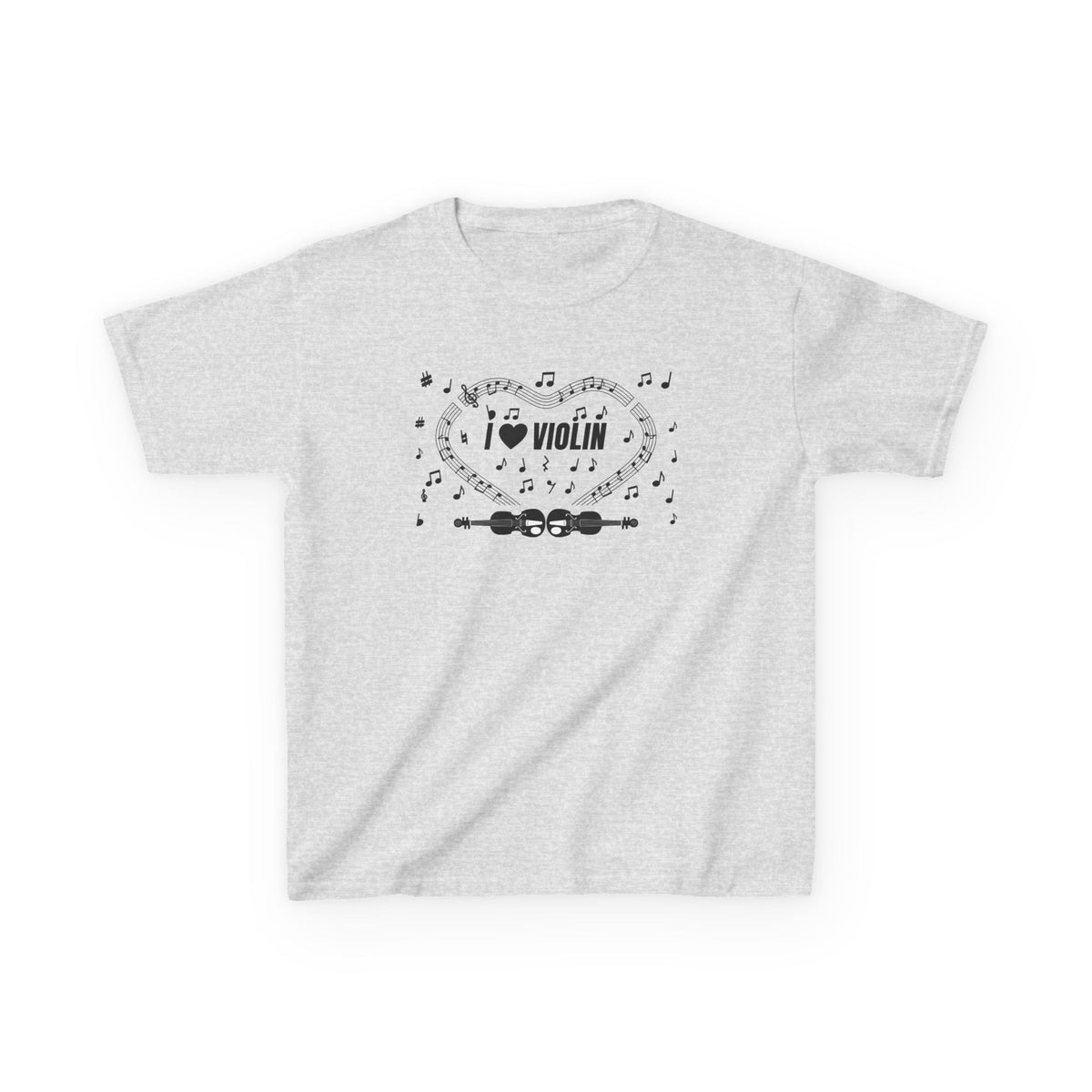 Music-themed Kids Heavy Cotton Tee: 'I love violin' - black on white