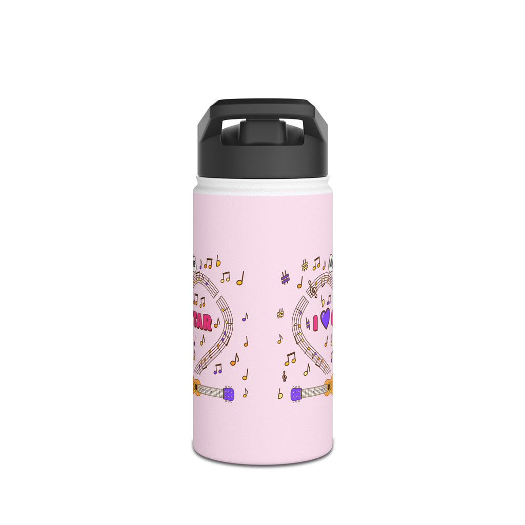 Music-themed Stainless Steel Water Bottle, Standard Lid: 'I love guitar' - pink