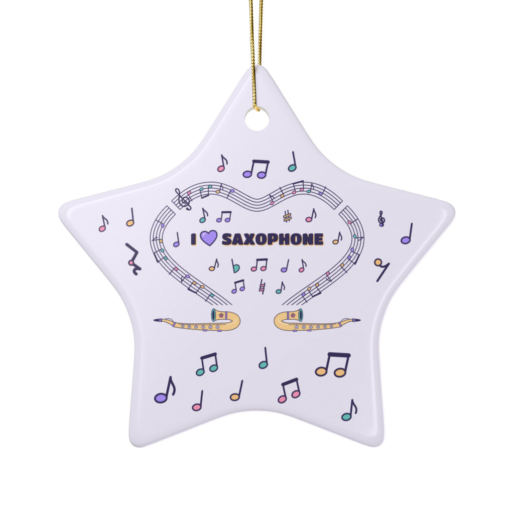 Music-themed Ceramic Ornaments, 2-Side Print: 'I love saxophone' - violet