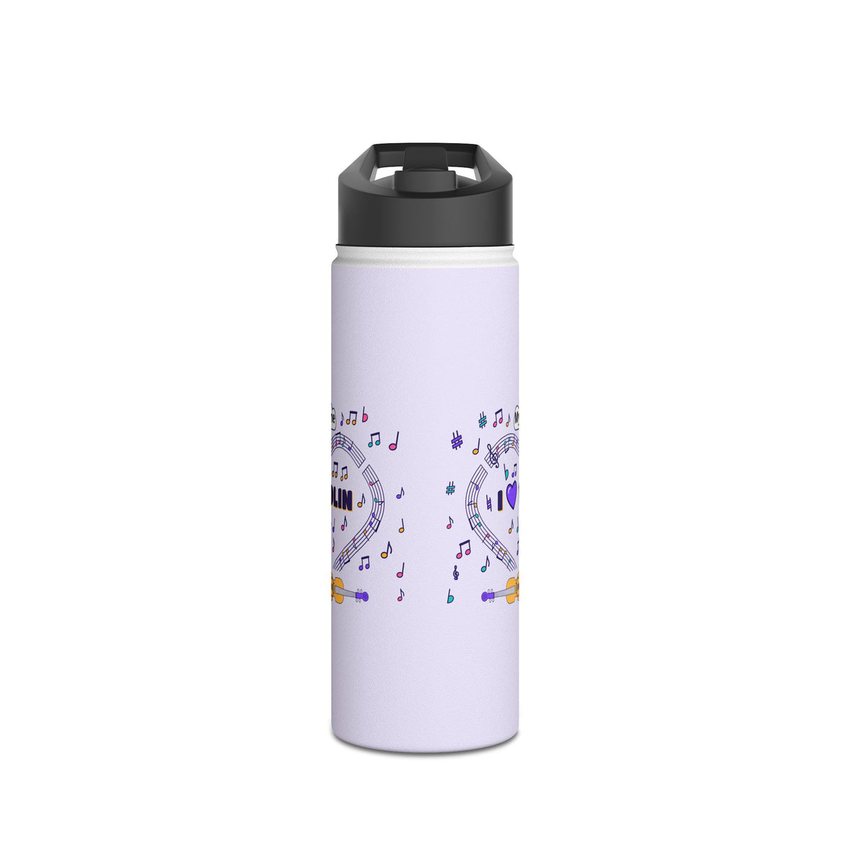 Music-themed Stainless Steel Water Bottle, Standard Lid: 'I love violin' - violet