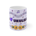 Music-themed Ceramic Mug, 11oz, 15oz: 'I love ukulele' - violet