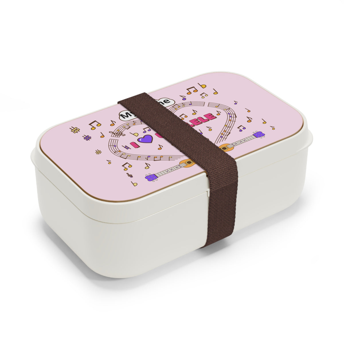 Music-themed Bento Lunch Box: 'I love ukulele' - pink