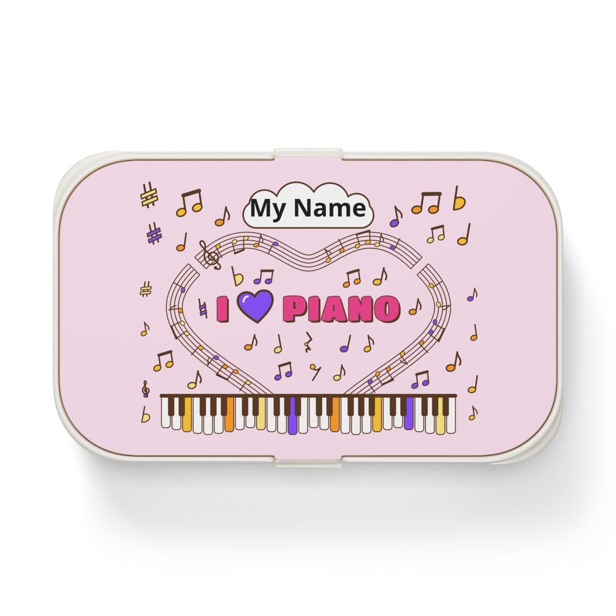 Music-themed Bento Lunch Box: 'I love piano' - pink
