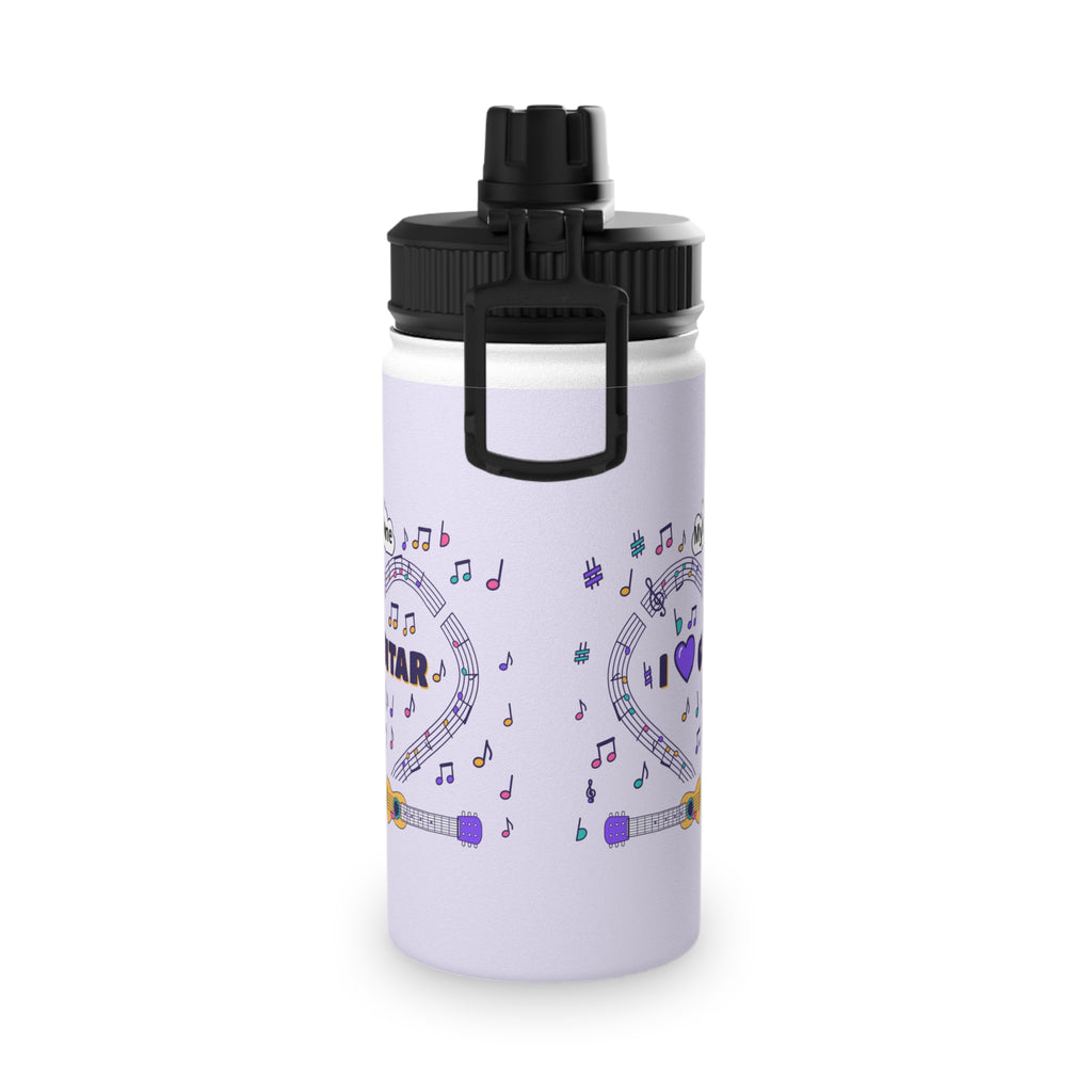 Music-themed Stainless Steel Water Bottle, Sports Lid: 'I love guitar' - violet