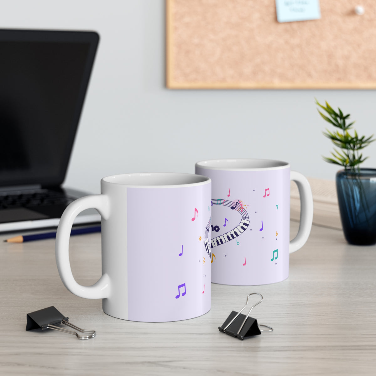 Music-themed Ceramic Mug, 11oz, 15oz: 'I love piano' heart - violet