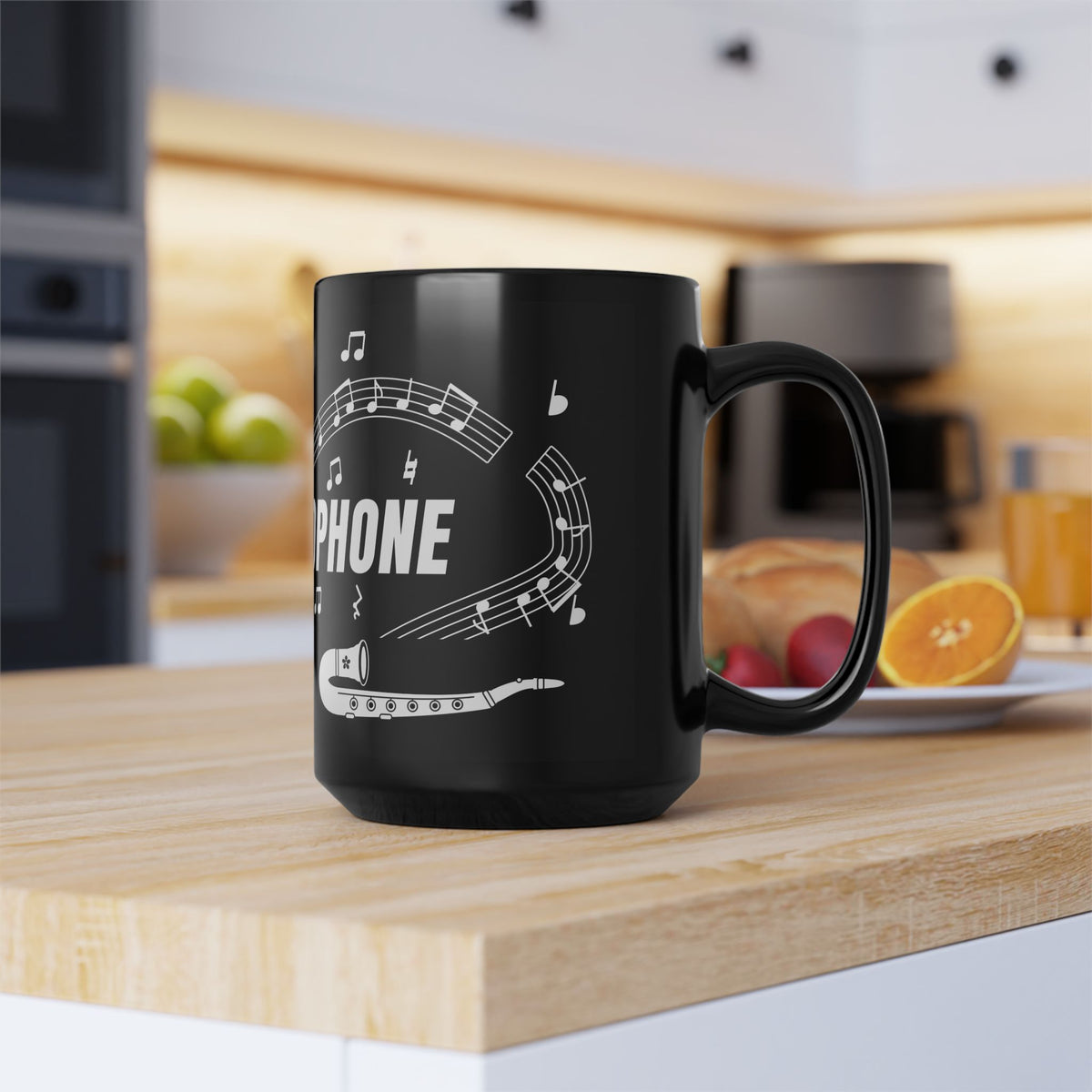 Music-themed Black Mug (11oz, 15oz): 'I love saxophone' - black & white