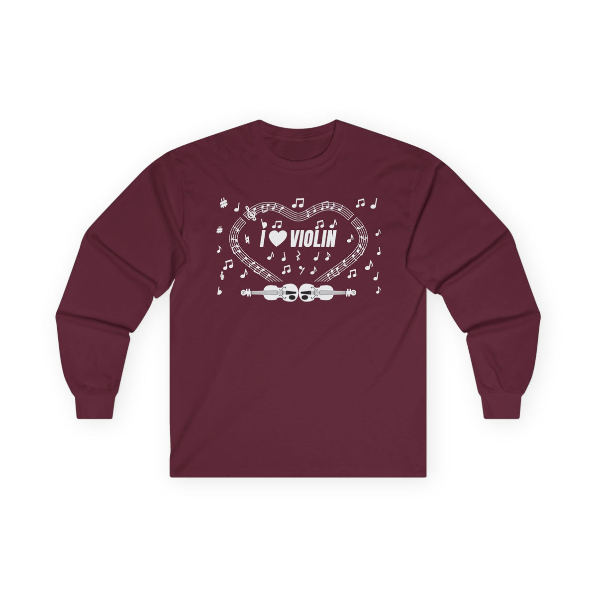 Music-themed Unisex Ultra Cotton Long Sleeve Tee: 'I love violin' - black & white