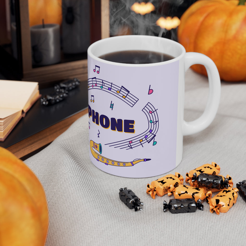 Music-themed Ceramic Mug, 11oz, 15oz: 'I love saxophone' - violet
