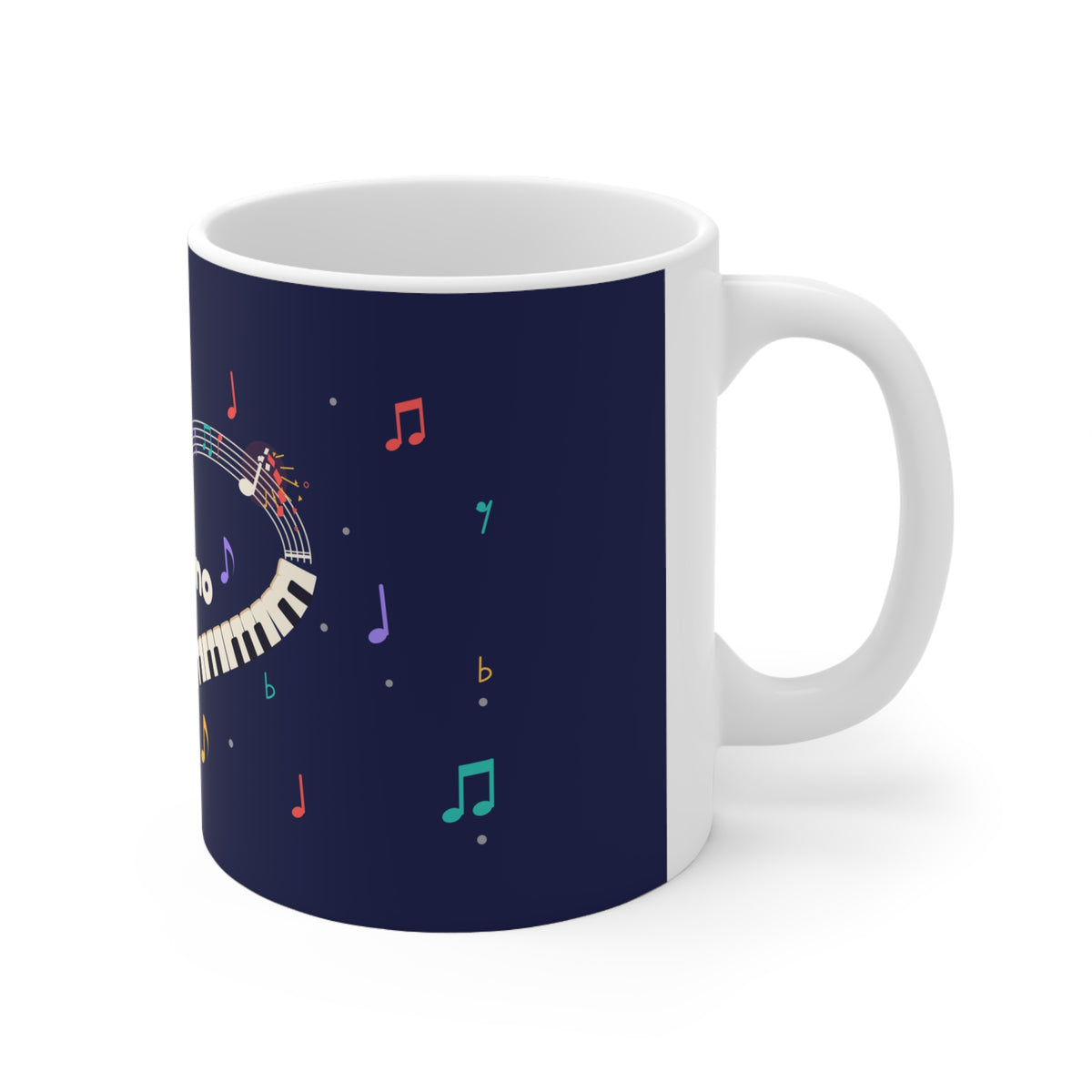 Music-themed Ceramic Mug, 11oz, 15oz: 'I love piano' heart - navy
