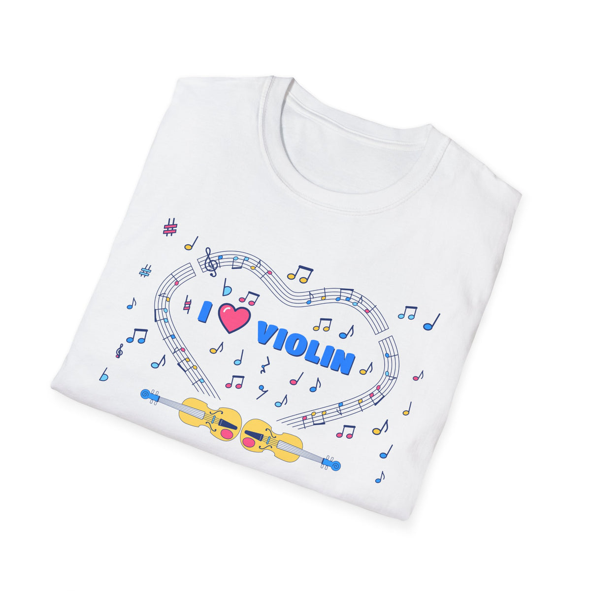 Music-themed Unisex Softstyle T-Shirt: 'I love violin' - blue