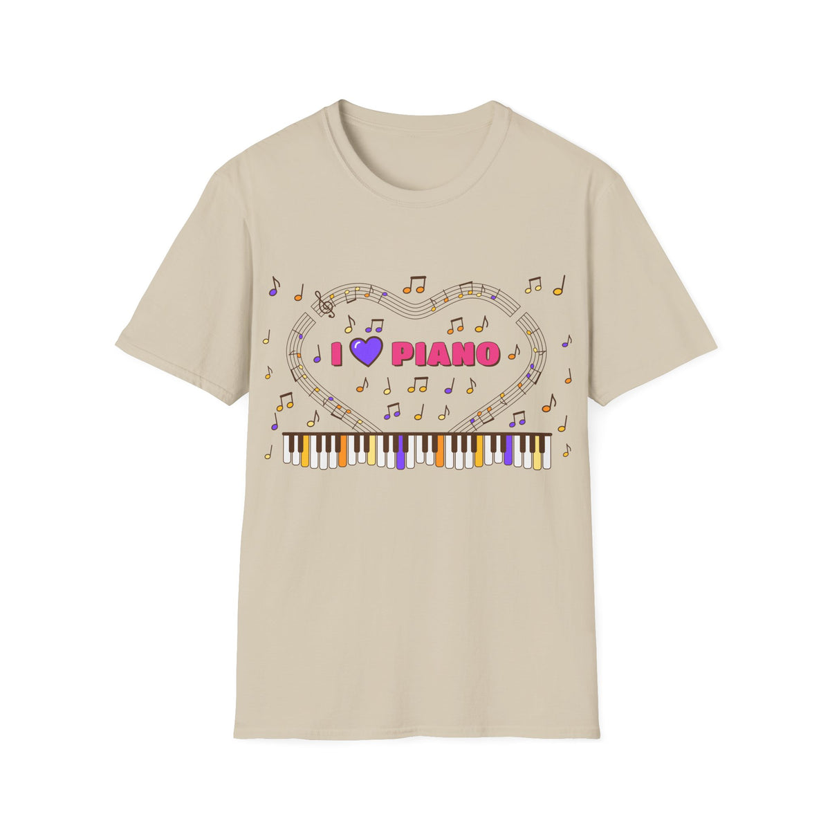 Music-themed Unisex Softstyle T-Shirt: 'I love piano' - pink