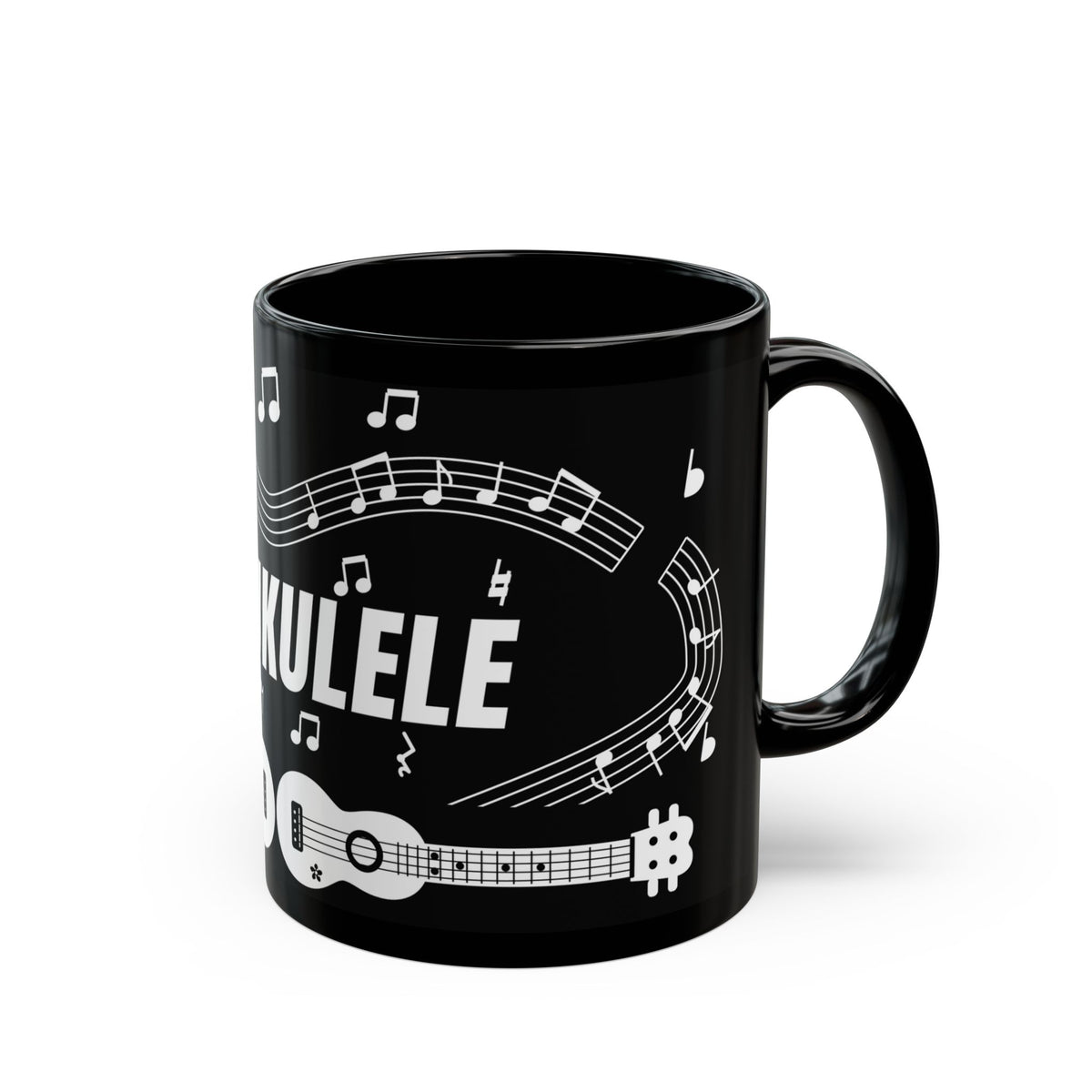 Music-themed Black Mug (11oz, 15oz): 'I love ukulele' - black & white