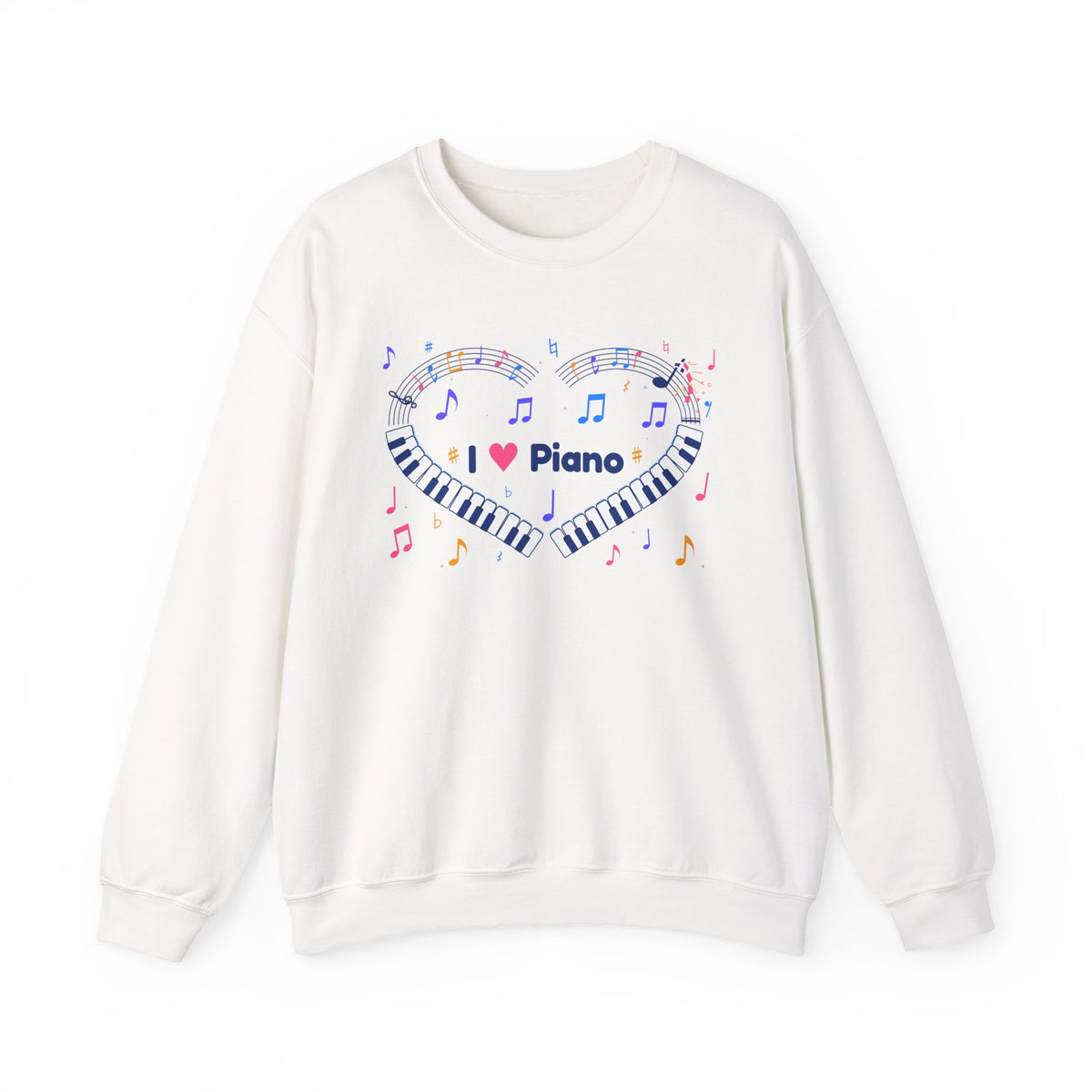 Music-themed Unisex Heavy Blend Crewneck Sweatshirt: 'I love piano' heart - blue