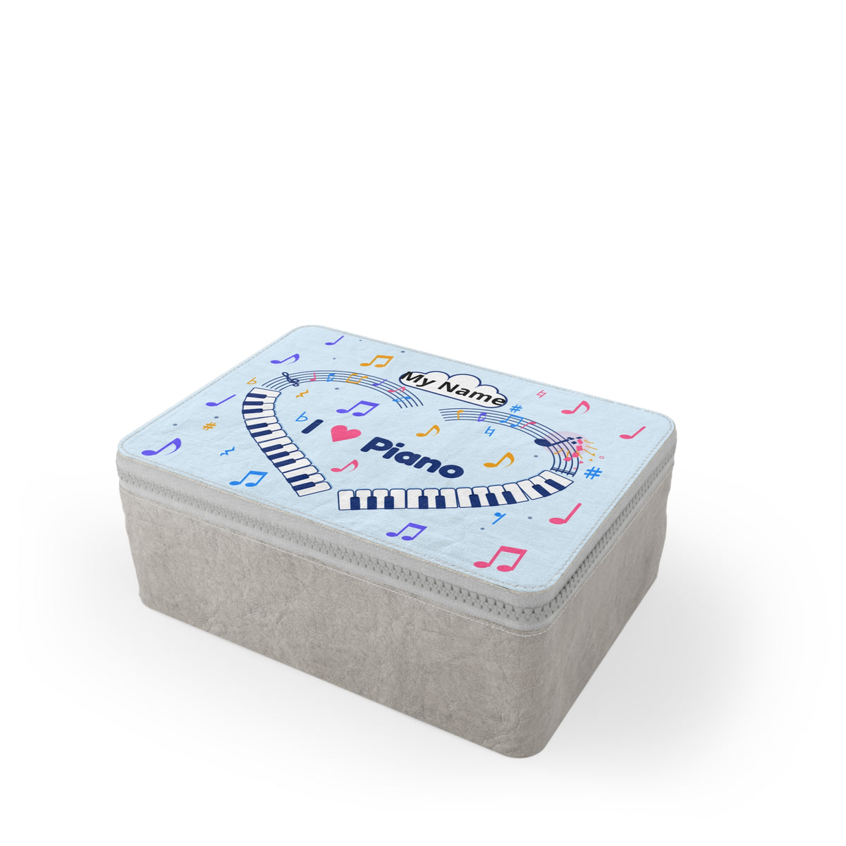 Music-themed Paper Lunch Bag: 'I love piano' heart - blue