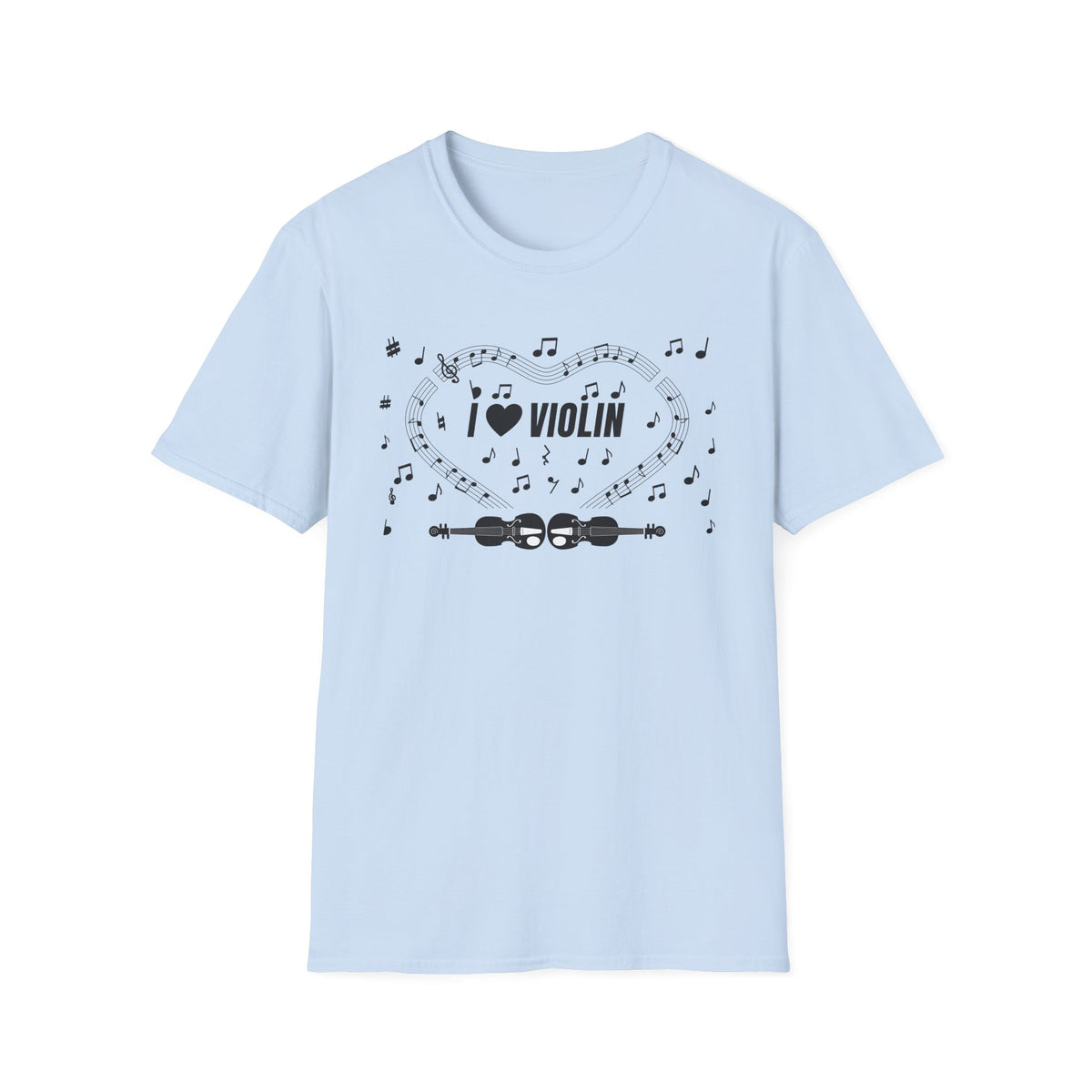 Music-themed Unisex Softstyle T-Shirt: 'I love violin' - black on white