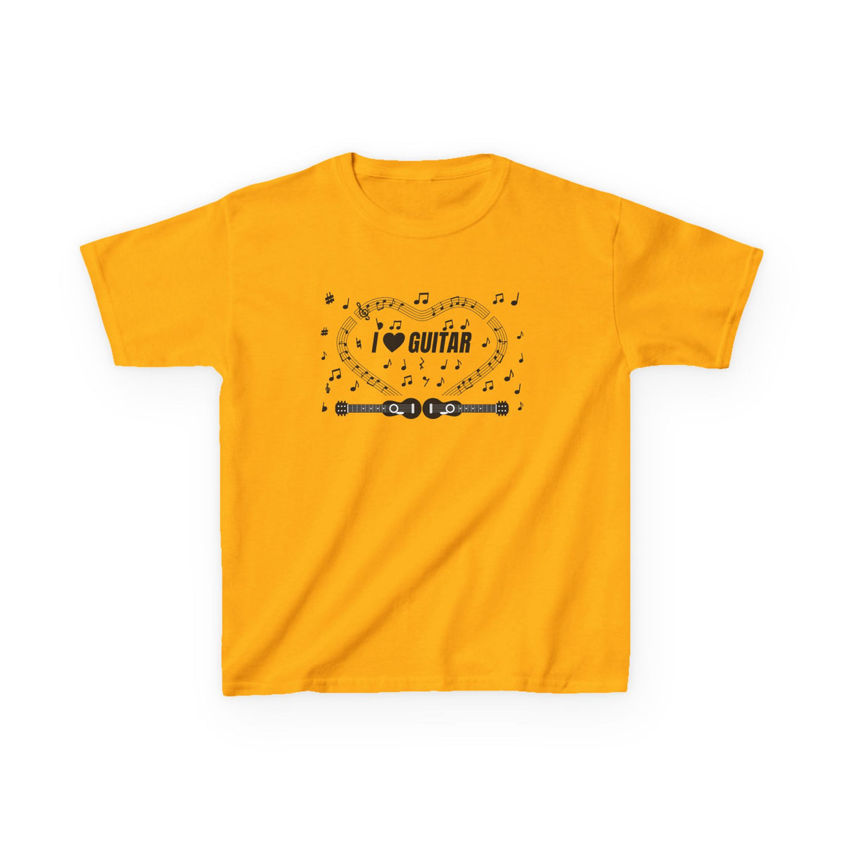 Music-themed Kids Heavy Cotton Tee: 'I love guitar' - black on white