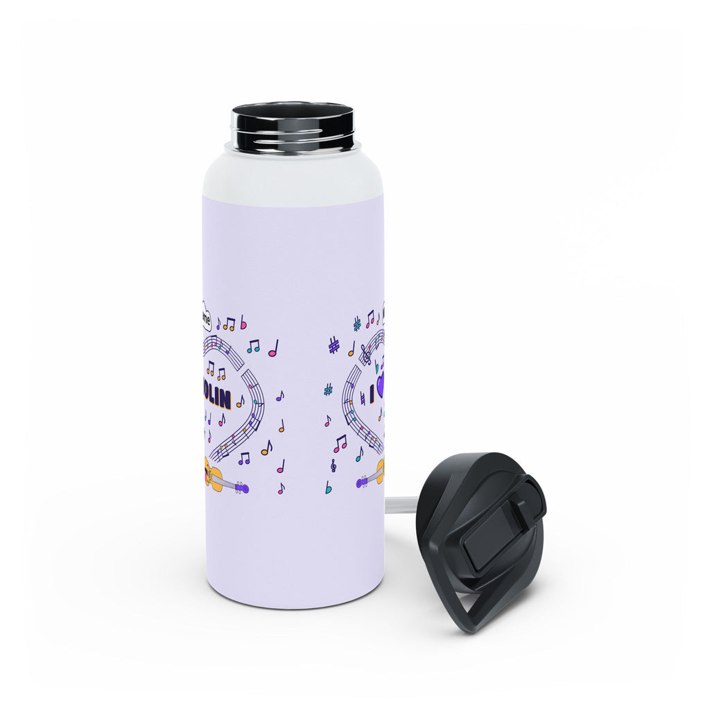 Music-themed Stainless Steel Water Bottle, Standard Lid: 'I love violin' - violet