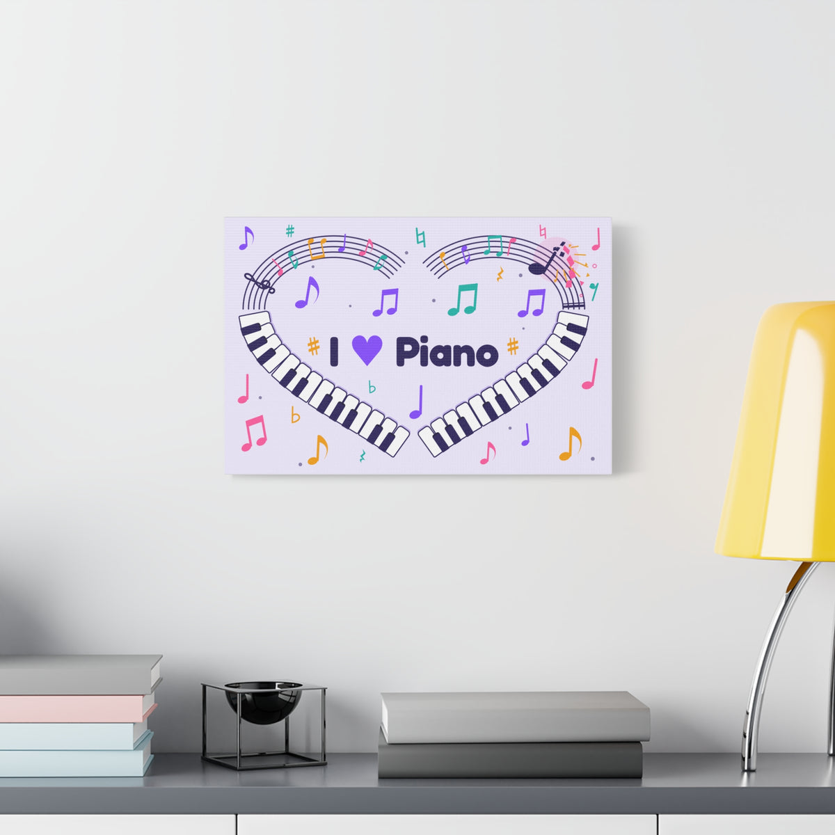 Music-themed Classic Canvas: 'I love piano' heart - violet