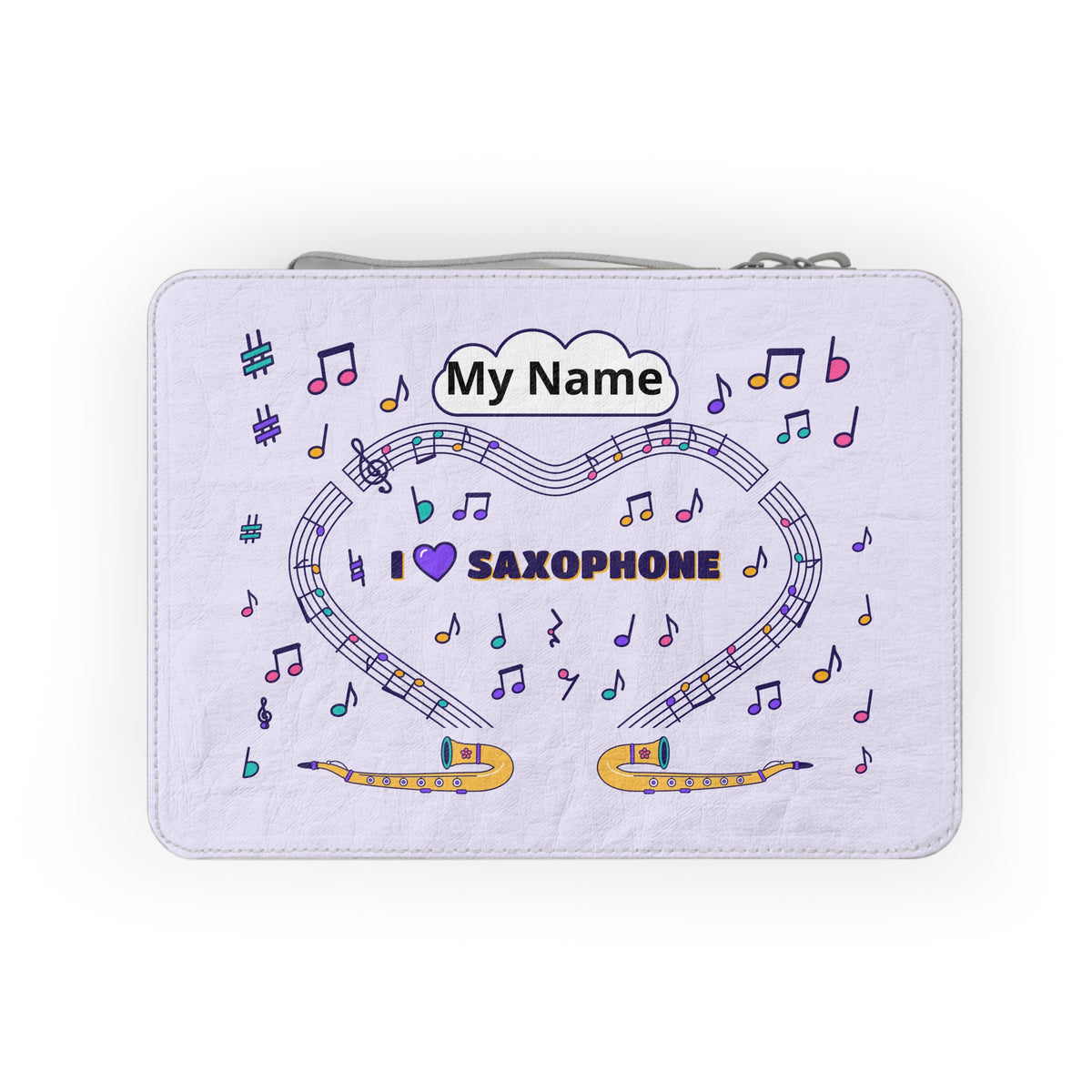 Music-themed Paper Lunch Bag: 'I love saxophone' - violet