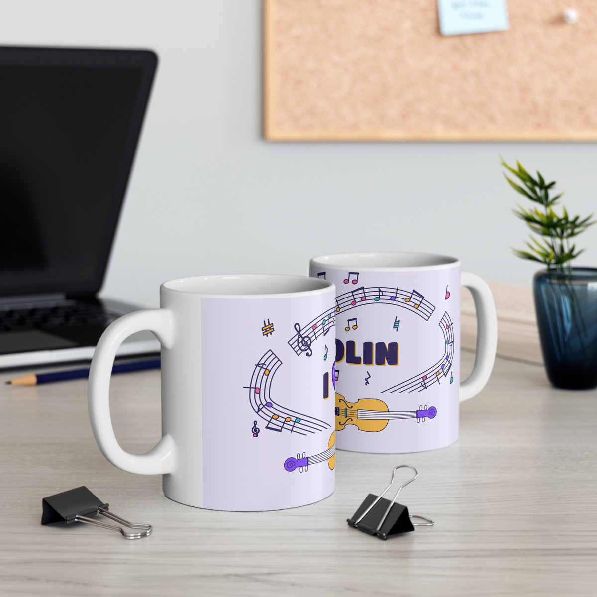 Music-themed Ceramic Mug, 11oz, 15oz: 'I love violin' - violet