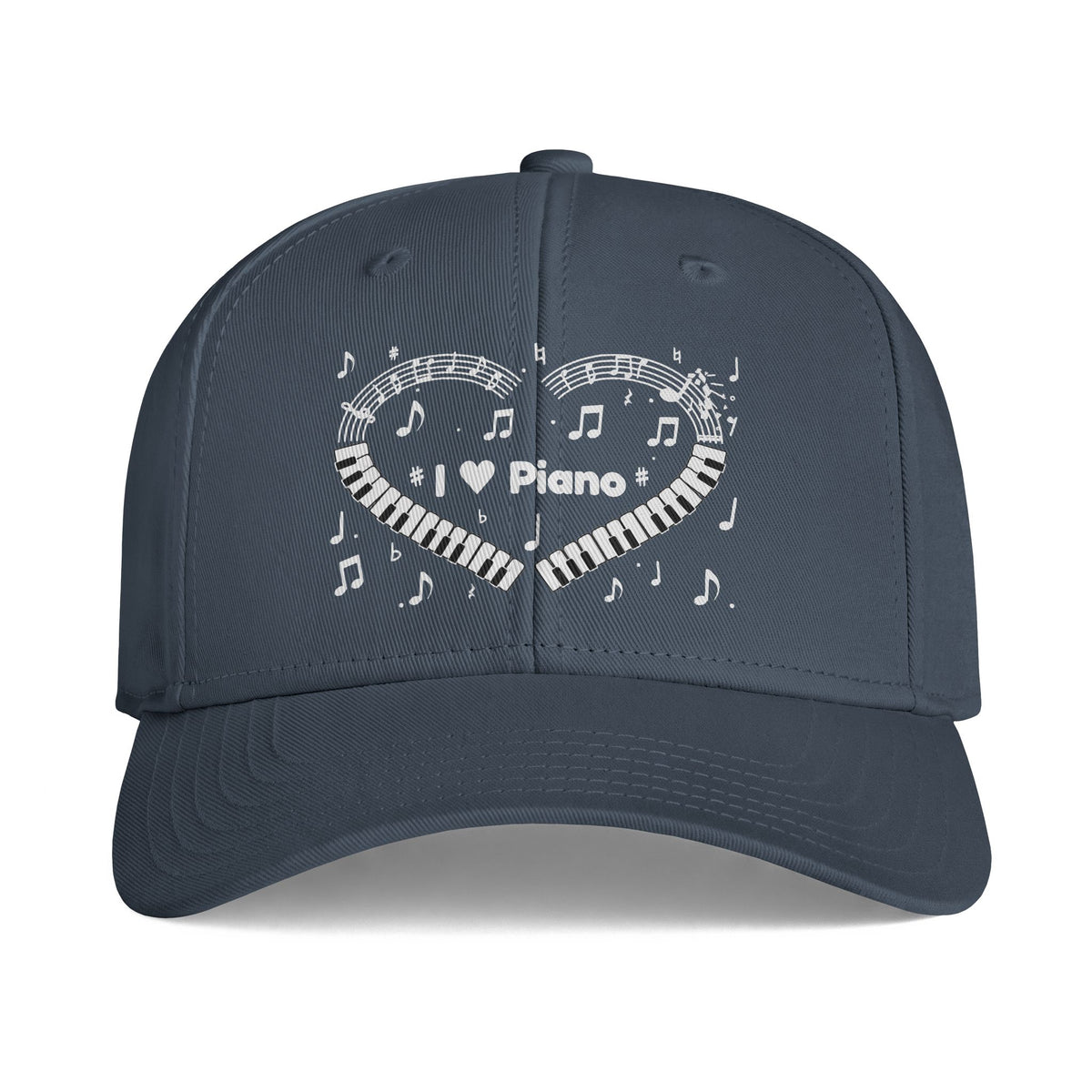 Music-themed Icon Cap: 'I love piano' heart - black & white