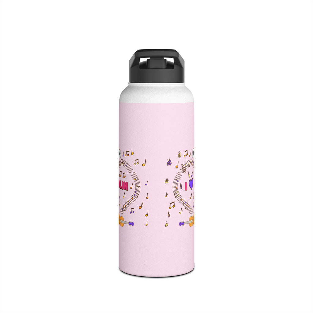 Music-themed Stainless Steel Water Bottle, Standard Lid: 'I love violin' - pink