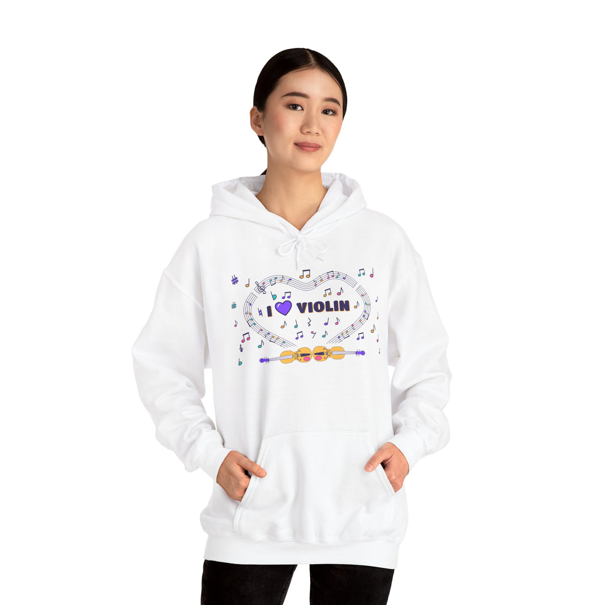 Music-themed Unisex Heavy Blend Hooded Sweatshirt: 'I love violin' - violet