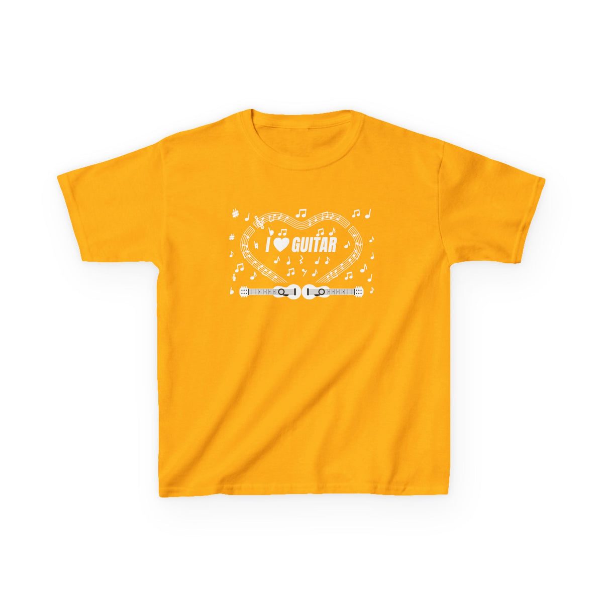 Music-themed Kids Heavy Cotton Tee: 'I love guitar' - black & white