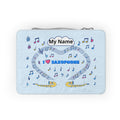 Music-themed Paper Lunch Bag: 'I love saxophone' - blue