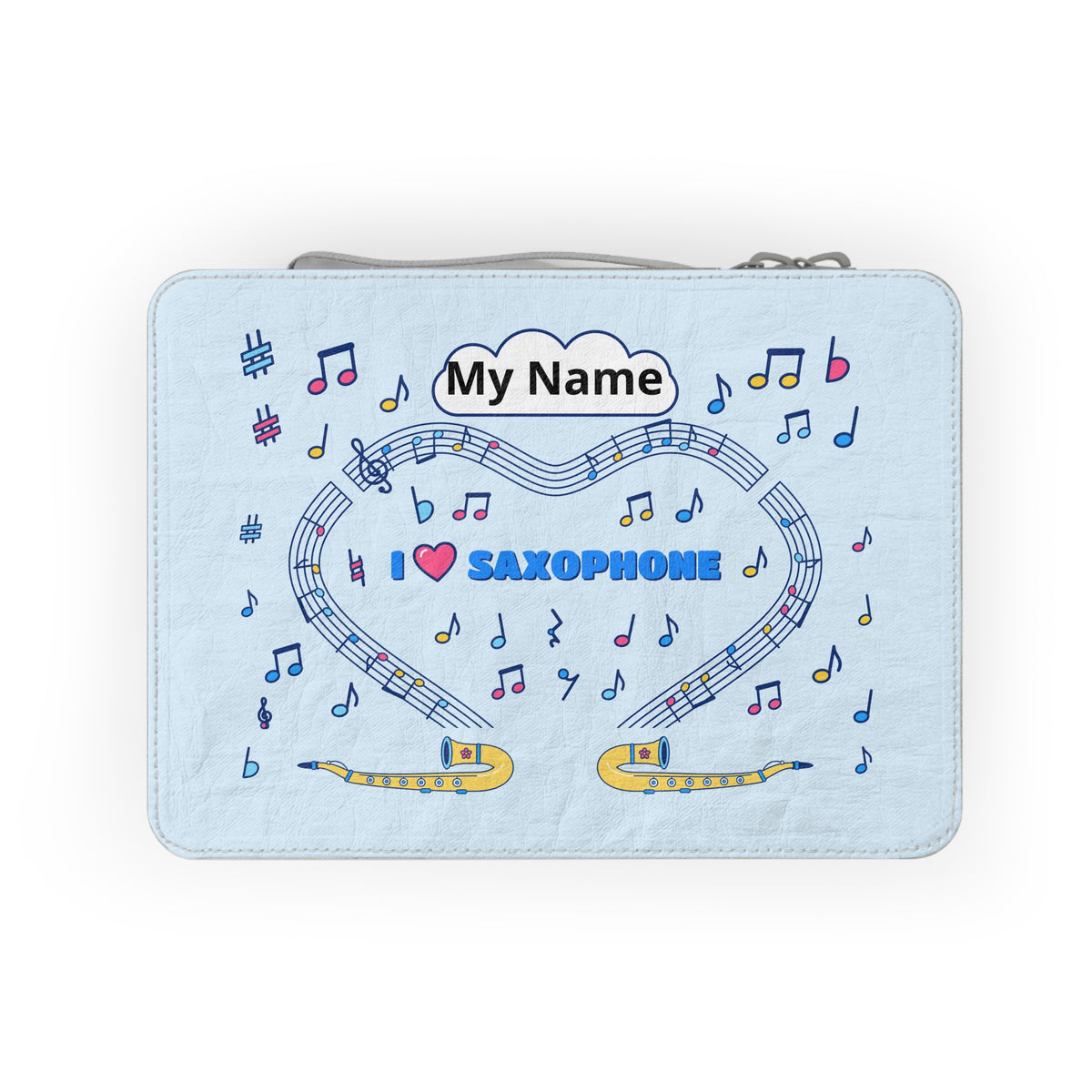 Music-themed Paper Lunch Bag: 'I love saxophone' - blue
