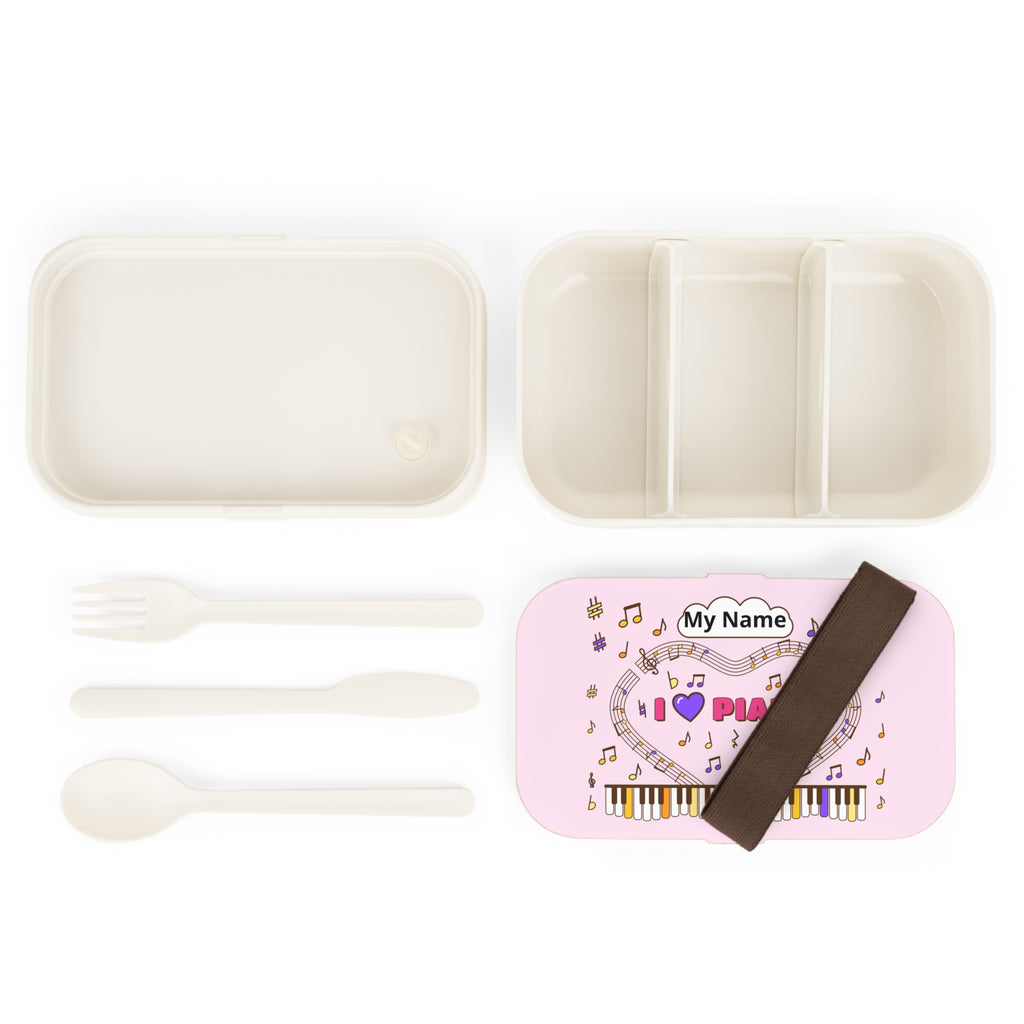 Music-themed Bento Lunch Box: 'I love piano' - pink