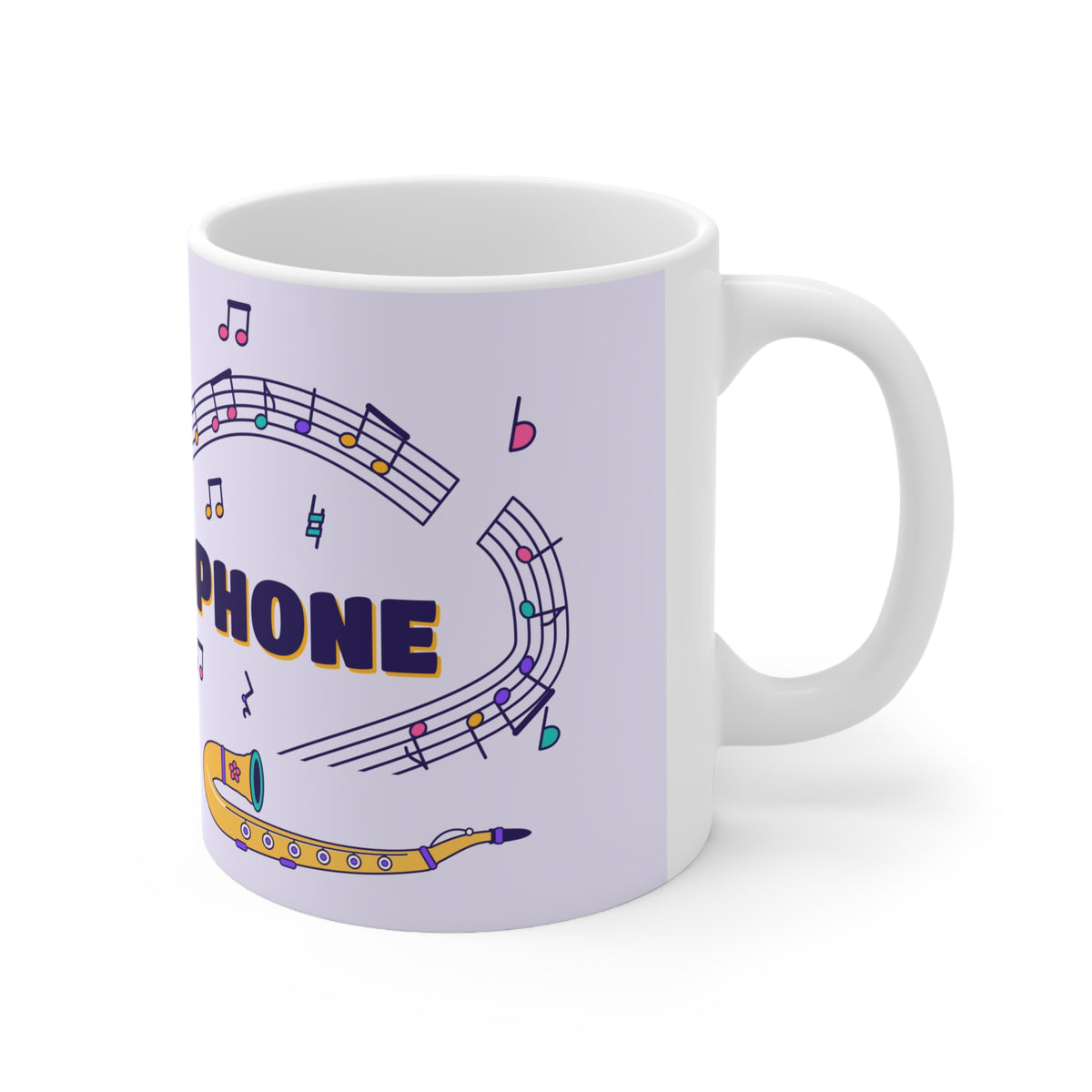 Music-themed Ceramic Mug, 11oz, 15oz: 'I love saxophone' - violet
