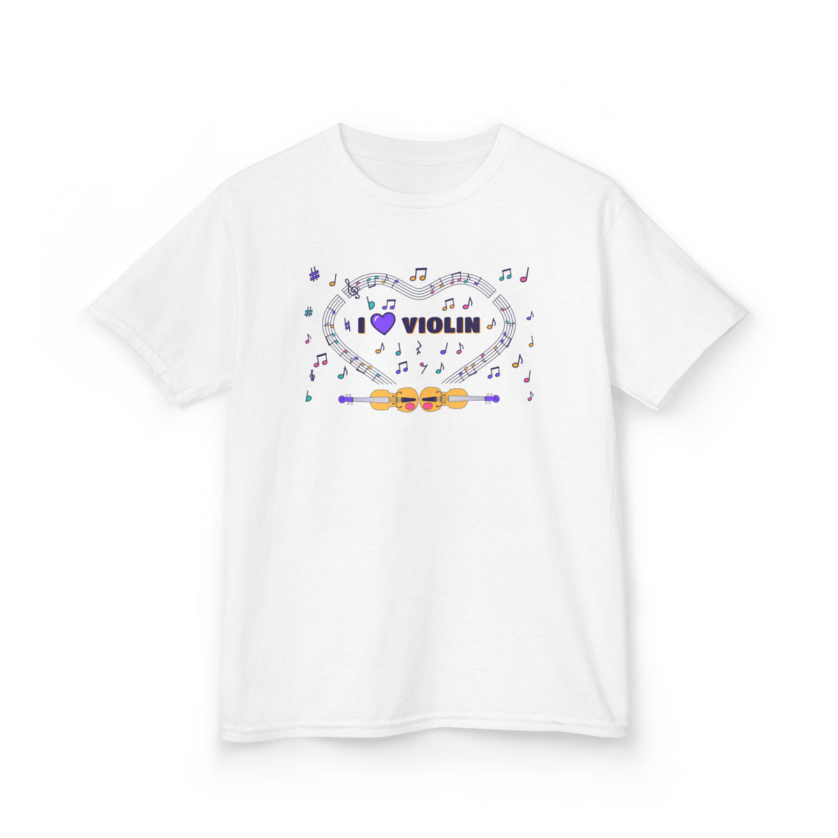 Music-themed Kids Heavy Cotton Tee: 'I love violin' - violet