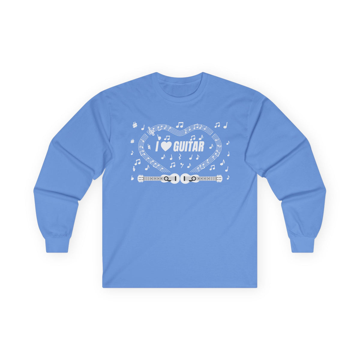 Music-themed Unisex Ultra Cotton Long Sleeve Tee: 'I love guitar' - black & white