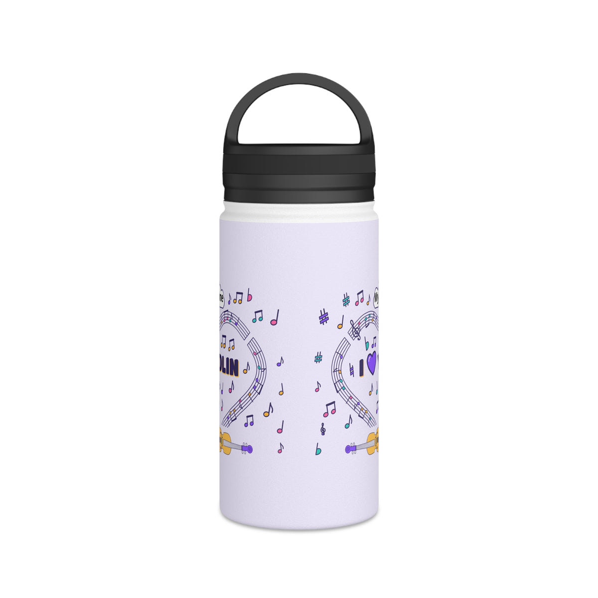 Music-themed Stainless Steel Water Bottle, Handle Lid: 'I love violin' - violet