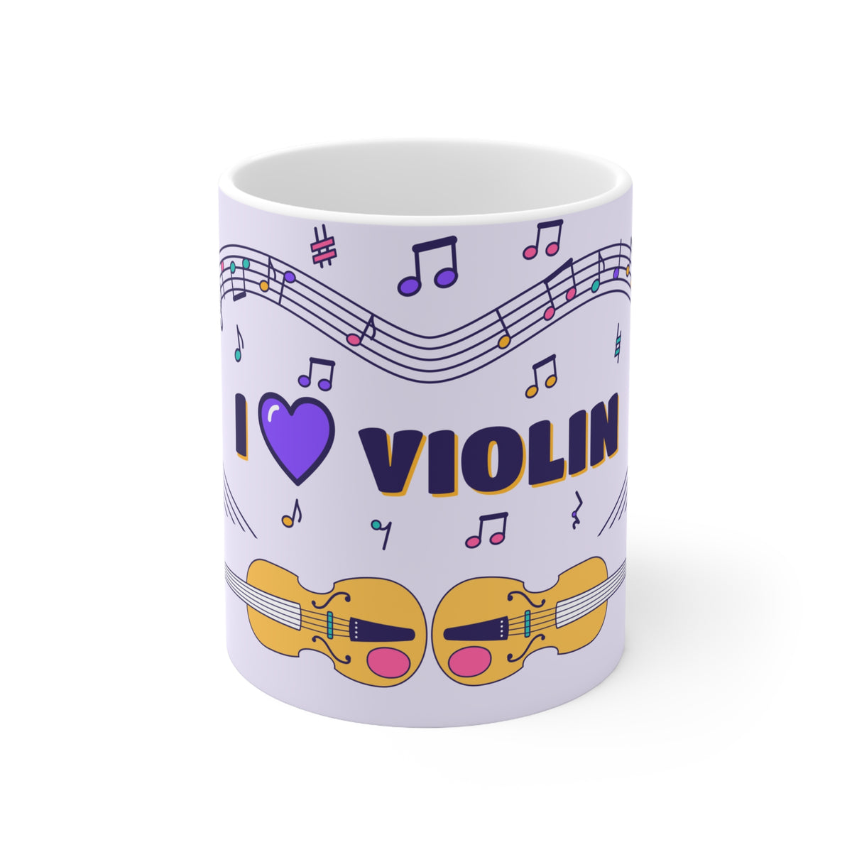 Music-themed Ceramic Mug, 11oz, 15oz: 'I love violin' - violet