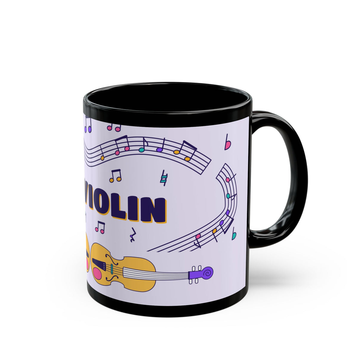 Music-themed Black Mug (11oz, 15oz): 'I love violin' - violet