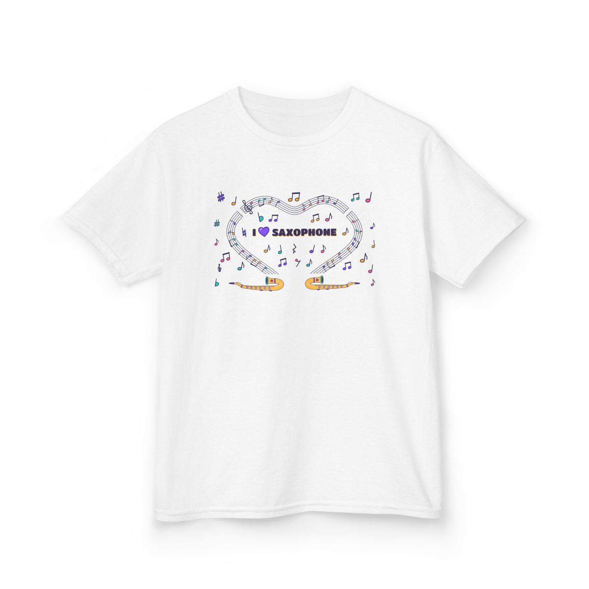 Music-themed Kids Heavy Cotton Tee: 'I love saxophone' - violet