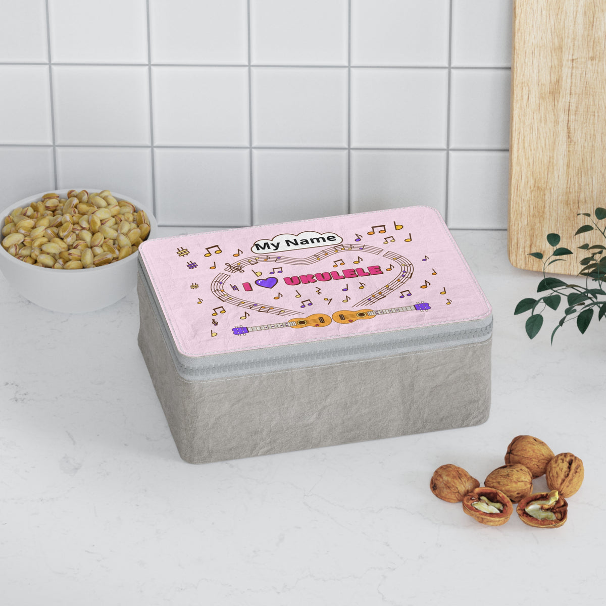 Music-themed Paper Lunch Bag: 'I love ukulele' - pink